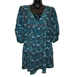 Band of the Free Mallory Teal Floral Babydoll Mini Dress - Small